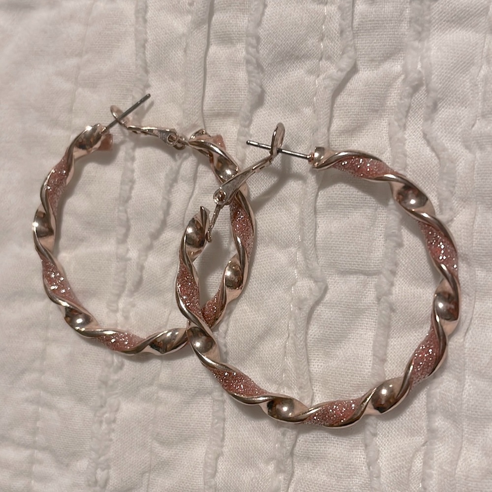 Gold/pink sparkly hoop earrings